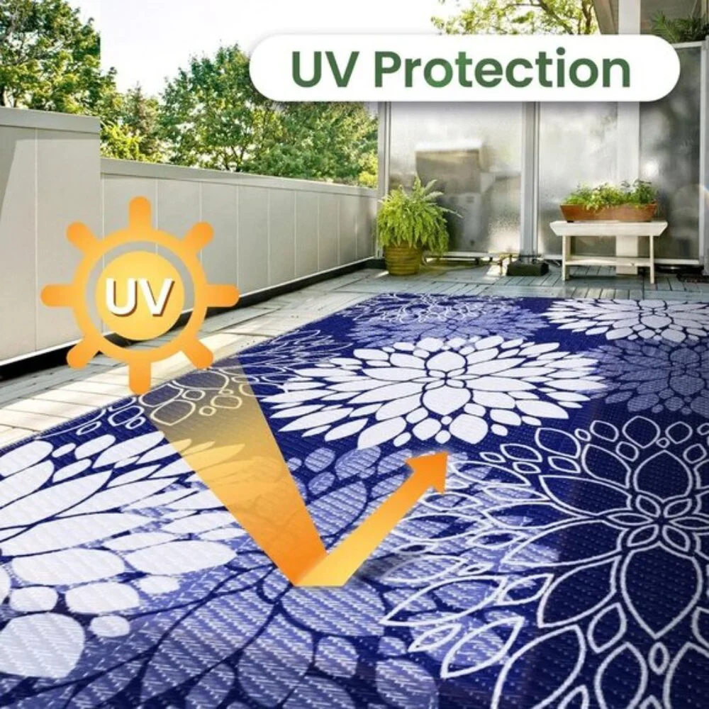 New 5x8 Blue Outdoor Rug, Waterproof Reversible Plastic Straw Mat for Patio & RV